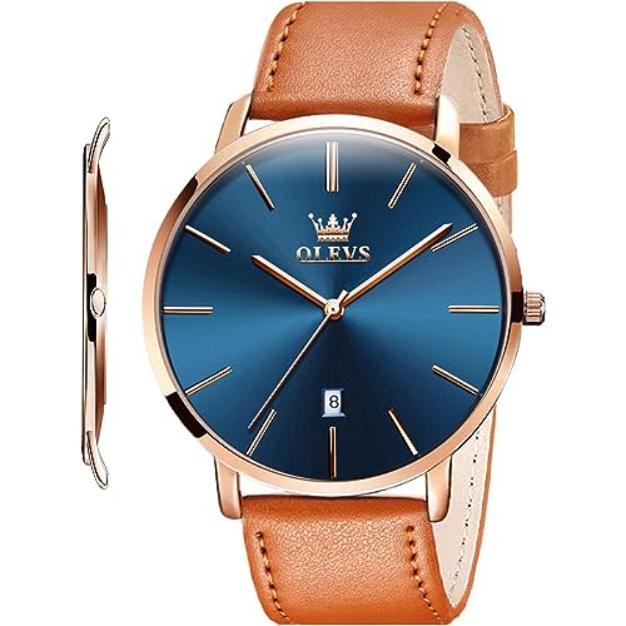 Dress Watch Ultra Thin - Relógios de Couro Masculinos OLEVS Pretos